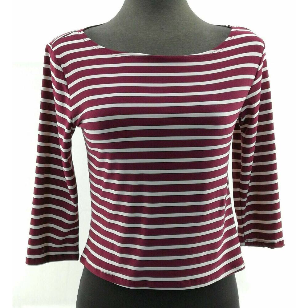 Try This Burgundy and White Striped Top - Size Large - Chic Cute Comfort Classic